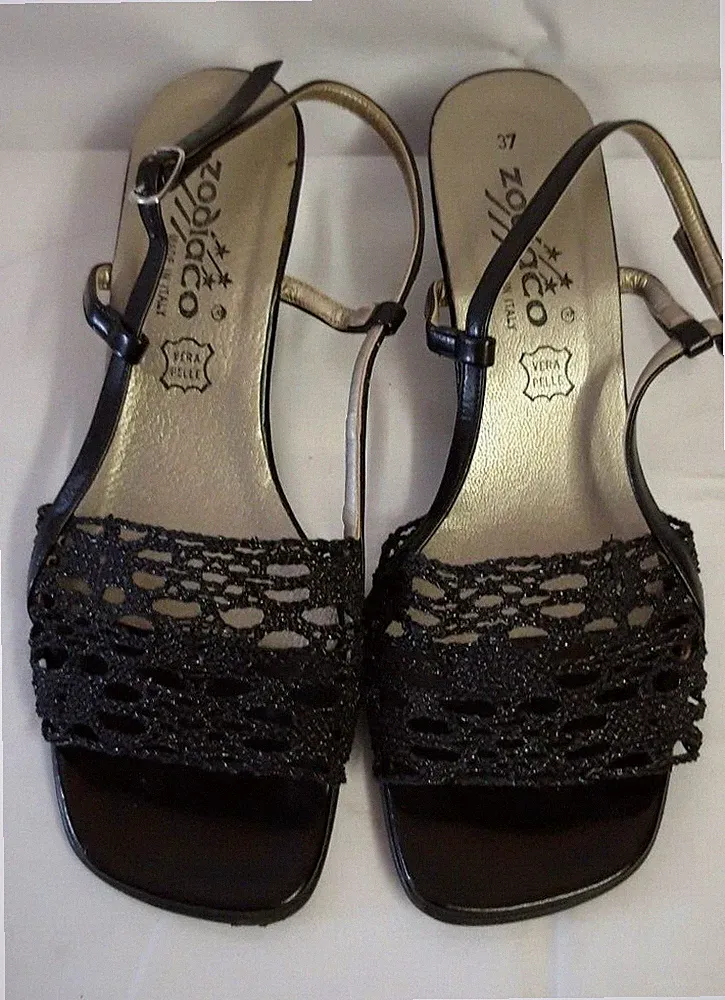 Wunderschöne schwarze Slingback-Sandalen mit Mesh vorne von Zodiac - Größe 4 (37) - toll!!