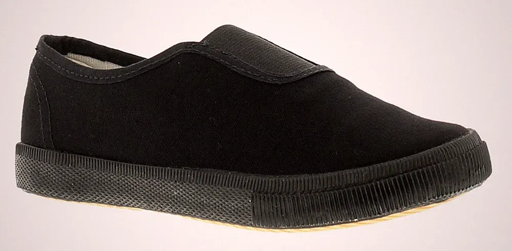 Wynsors Kinder Schul Plimsolls Keilabsatz Pumps Slip-On Schwarz UK Größe