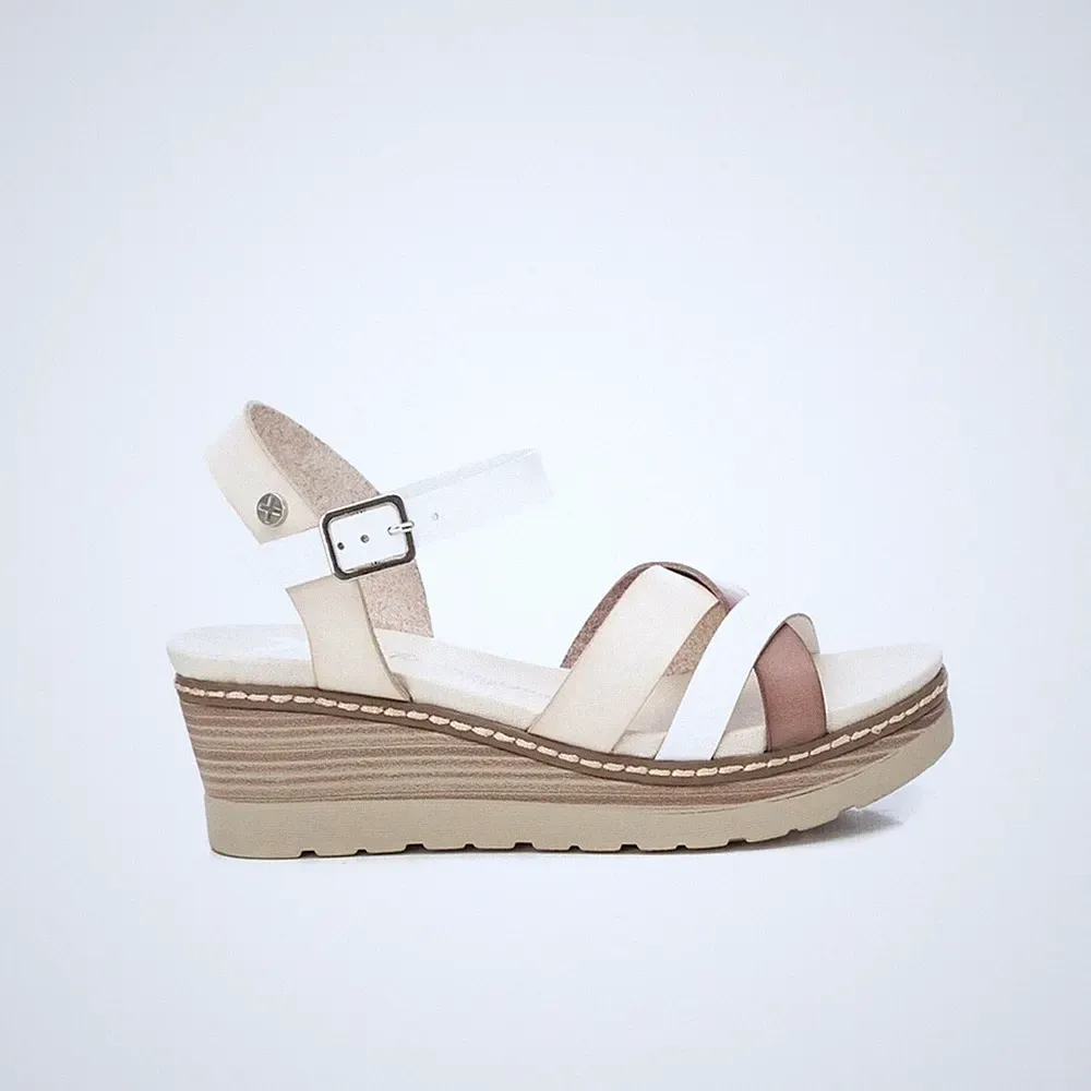 XTI Bequeme Damen Sandalen High Keilabsatz Vegan Shoes Sommer Komfort Weiß für