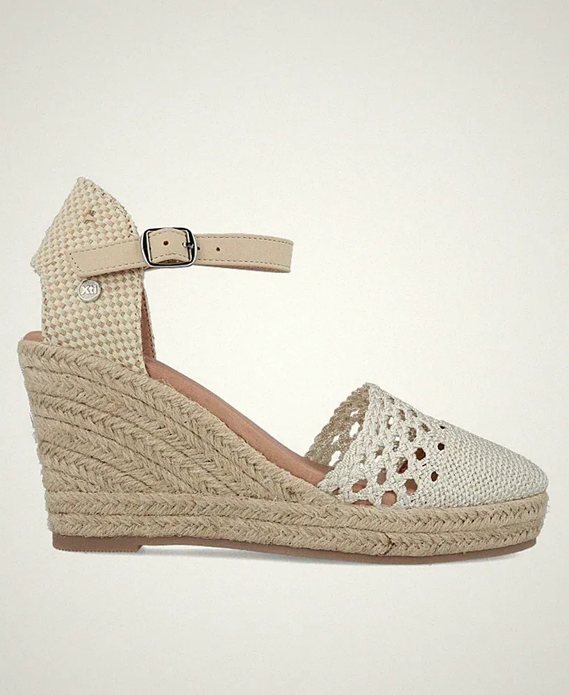 Xti Damen Espadrilles High Keilabsatz Sommer Sandalen Kordel Plateau Beige 39