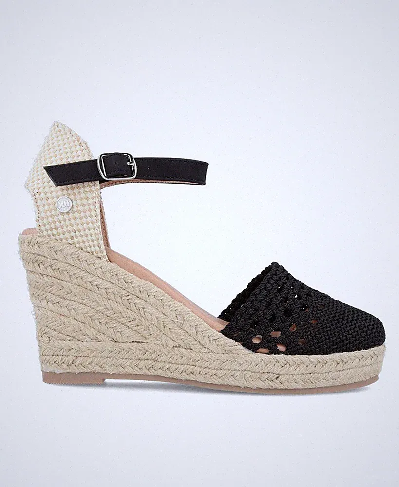 Xti Damen Espadrilles Mit Hohem Keil Sommer Sandalen Aus Jute Plateau Schwarz 39