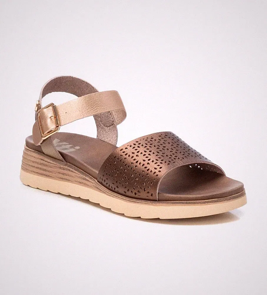 XTI DAMEN KEILABSATZ SANDALE 142887 BRONZE CASUAL MIT BAND 36 BIS 41