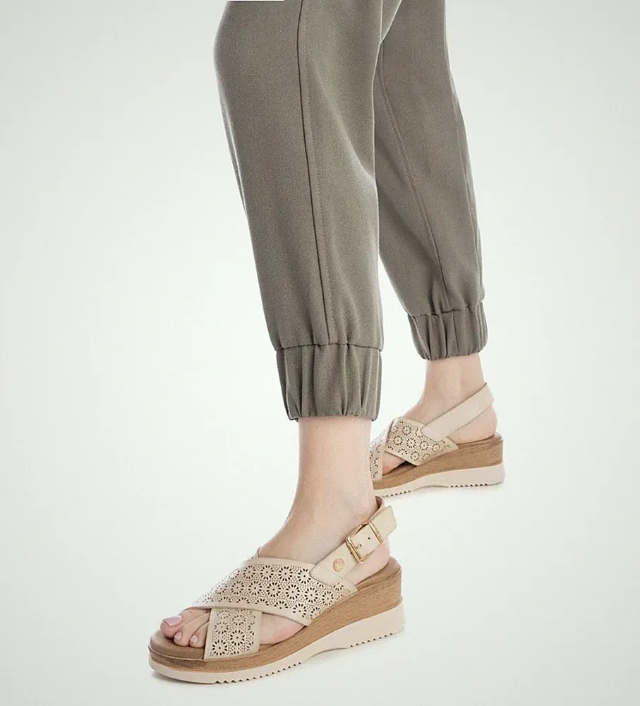 XTI DAMEN KEILABSATZ SANDALE 143852 BEIGE BAND CASUAL 35 BIS 40 NEU