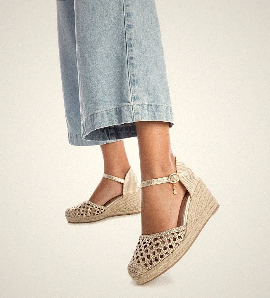 XTI SANDALE ESPADRILLES MIT KEILABSATZ DAMEN MÄDCHEN 142893 GOLD KORDEL 36 BIS 40