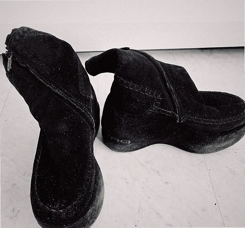 Y2K-Vintage! Fornarina Plateau-Keilabsatz- Stiefelette,100% Wildleder,Schwarz
