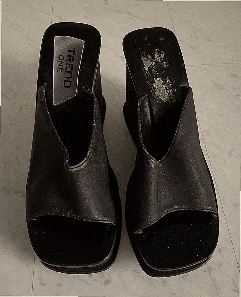 Y2K-Vintage Sexy Keilabsatz Sandaletten von Trend, Schwarz, Absatz ca. 9,5 cm