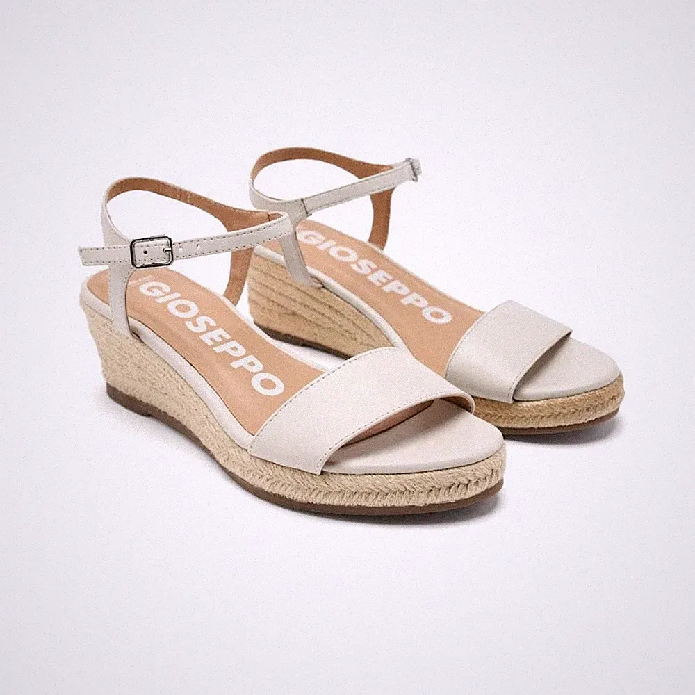 Yalaha DamenSandalen aus schwarzem Leder mit JuteAbsatz, elfenbein, 38 EU