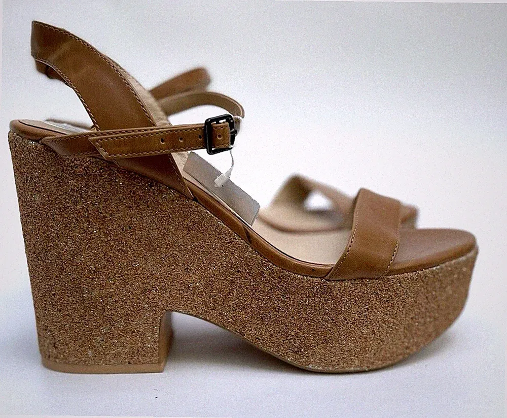 Zara Hellbraun Leder Plateau Keilabsatz Sandalen UK7 EUR40 US9