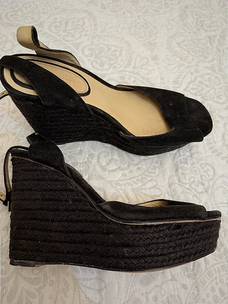 Zara Keilabsatz Sandalen Gr. 38 Schwarz Espadrilles Wedges Plateau