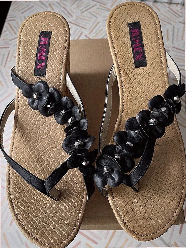 Zehentrenner 3D Blume Plateau Sandaletten Sandalen Keilabsatz