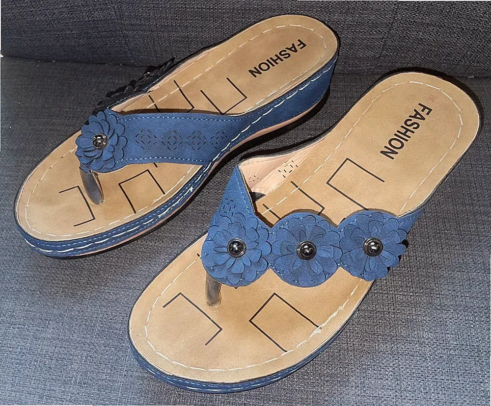 Zehentrenner, Flip Flops, Größe 36, Keilabsatz, Schuhe, blau