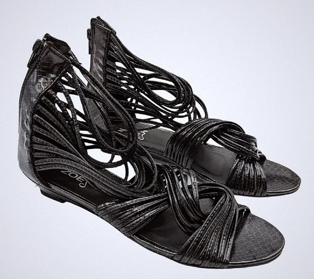 Zoe Damen-Sandalen niedriger Keilabsatz Riemchen Reißverschluss UK-Größe 8 neu kostenloser Versand