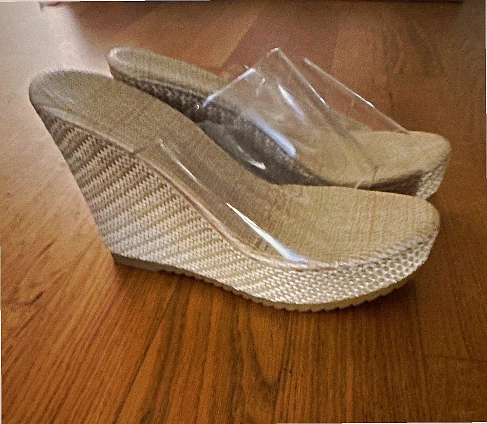 ZU Damen Sandalen EU 36 Keilabsatz hoch Plateau Slip-On beige transparent